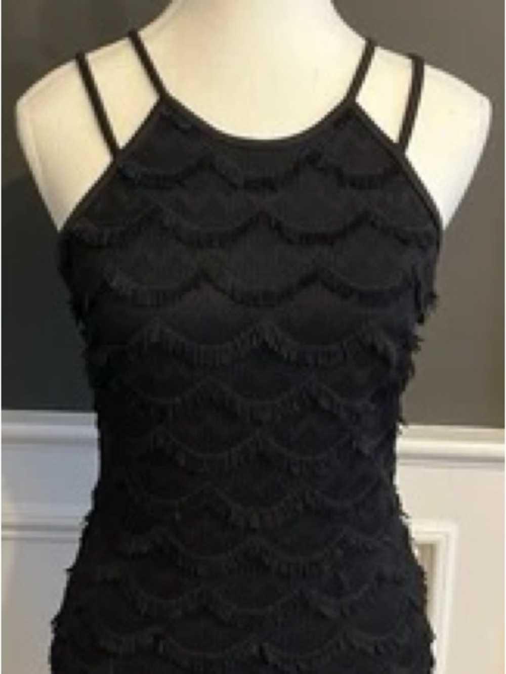 *Guess Black Scalloped Fringe Mini Dress Guess